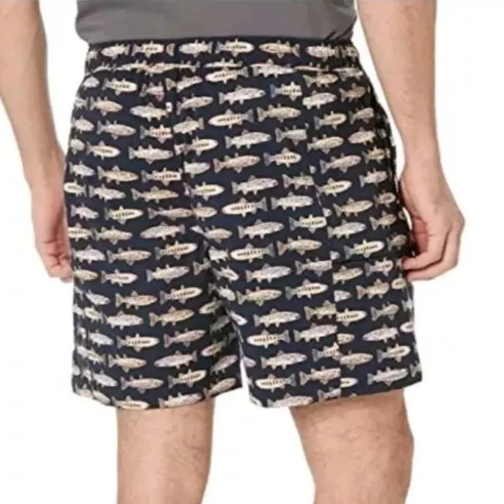 North Face Fly Fishing Hybrid Swim Shorts Men XXL Navy Drawstring Swim Dad AOP